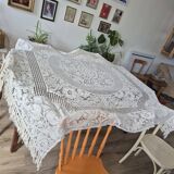 vintage crochet blanket bedspread with fringes on the edges