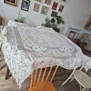 dessus de lit couverture vintage en crochet avec franges sur les bords