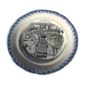 Talking plate "En voyage" n•II - faience factory Choisy le roi