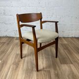 Vintage Scandinavian armchair in teak and grey fabric, 60s