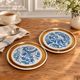 Set of 2 vintage ceramic coasters – Blue floral design and gilding – Made in France