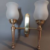 Neoclassical Torch two-arm wall lamp in solid brass, circa 1940