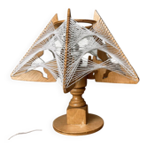 Geometric wood and string-art table lamp