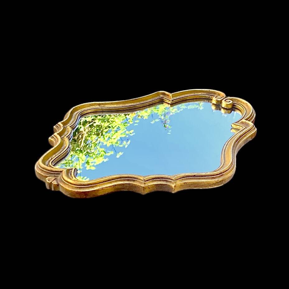 Antique Rococo wall mirror in gilded resin - H55 cm