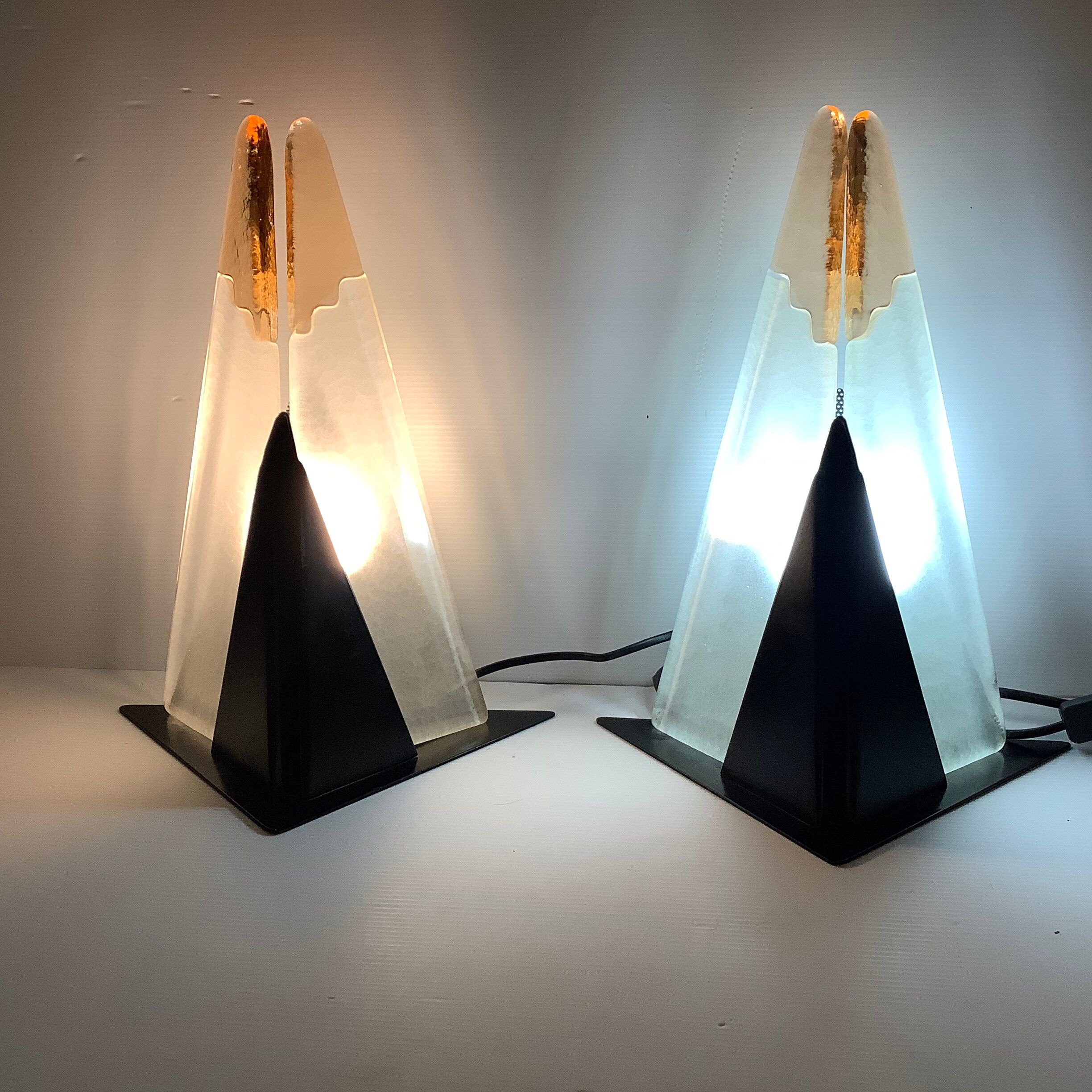 Murano Pair of 2 Lamps Glass Plate Two-material Vintage 1980 DLG Vetro