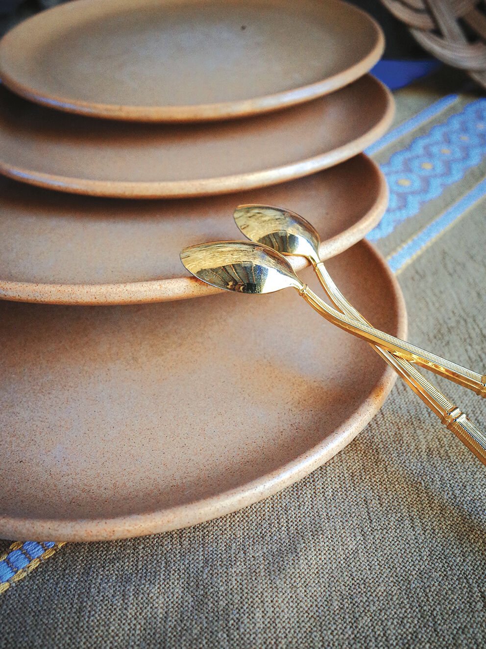 Set of 4 plates in sandstone Sarreguemines pink beige