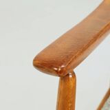 Fauteuil scandinave vintage en tissu tissé turquoise et blanc