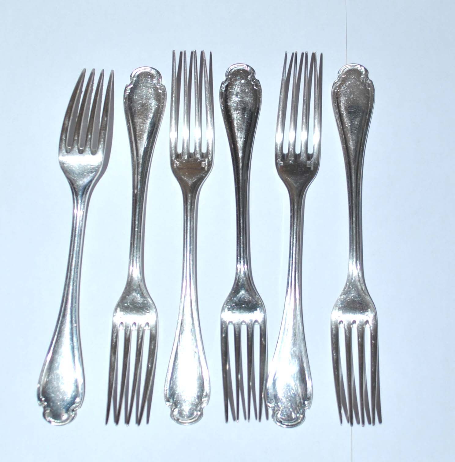 Christofle, series of 6 silver metal table forks - vintage pompadour model 20.5cm