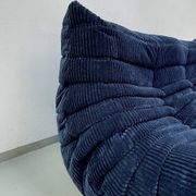 French Togo 2-seater sofa in blue corduroy attributed to Michel Ducaroy for Ligne Roset, 1970s