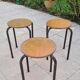 3 wooden and tube school stools