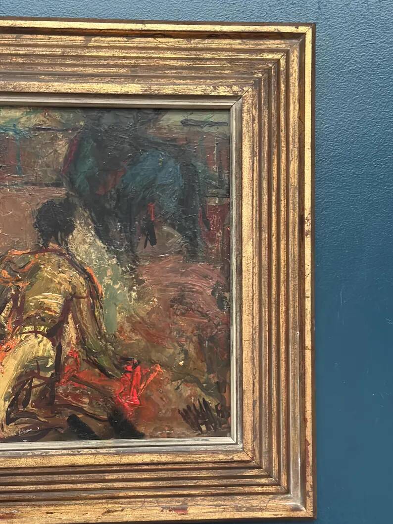 Original Swedish Oil on Panel – "The Bullfight" by Owe Wessbohn – Dated 1953 – Framed Period Piece – 59 × 51 cm
