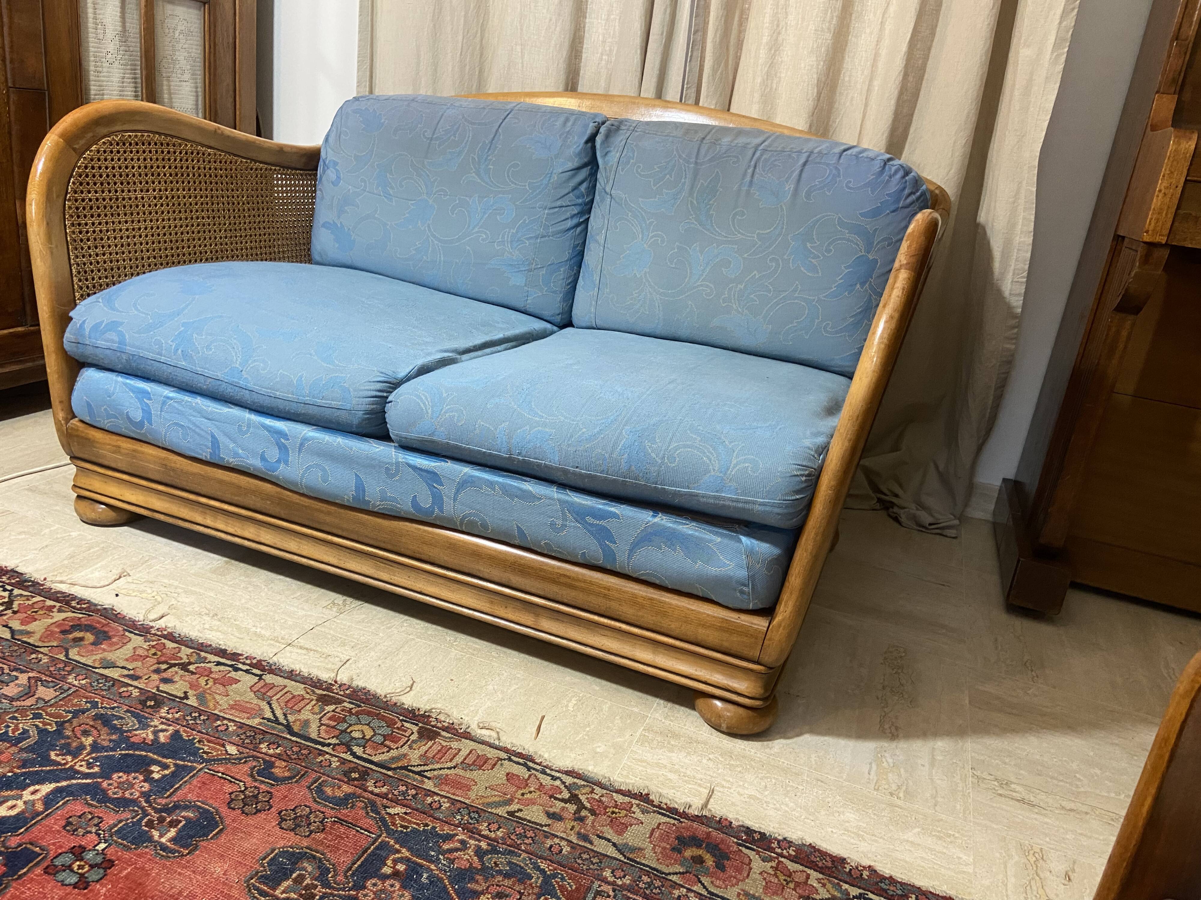 Vintage sofa in cannage and wood 1960