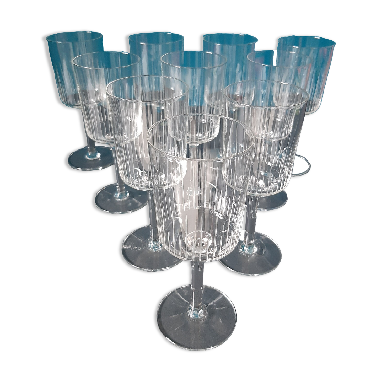 10 vintage engraved crystal walking glasses