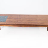 Coffee table in rosewood with blue tiles of Danish design from the 1960s