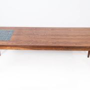 Coffee table in rosewood with blue tiles of Danish design from the 1960s