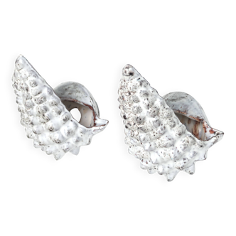 Paire d'appliques coquillage en céramique grise, Vallauris années 60