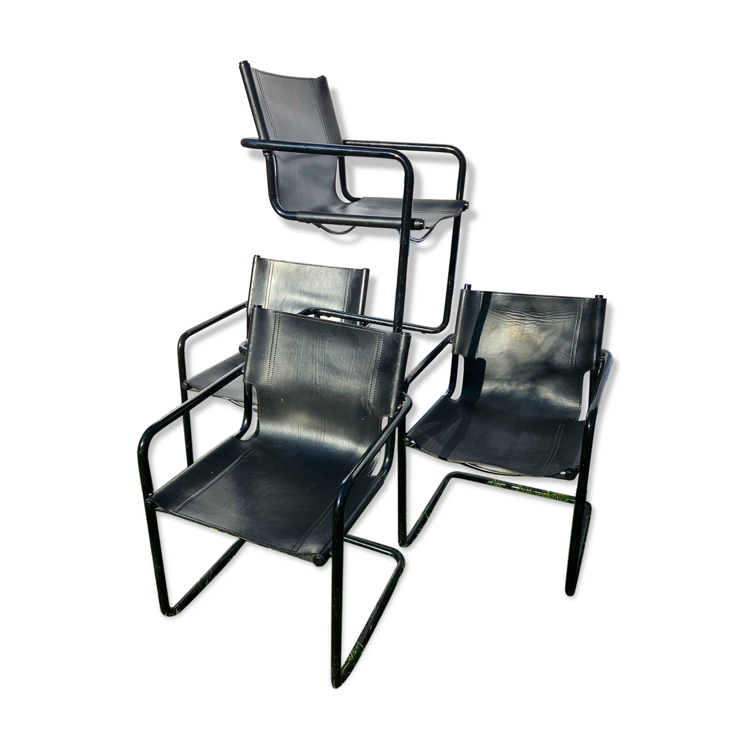 4 Matteo Grassi armchairs in black leather