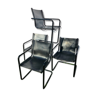 4 fauteuils Matteo Grassi en cuir noir