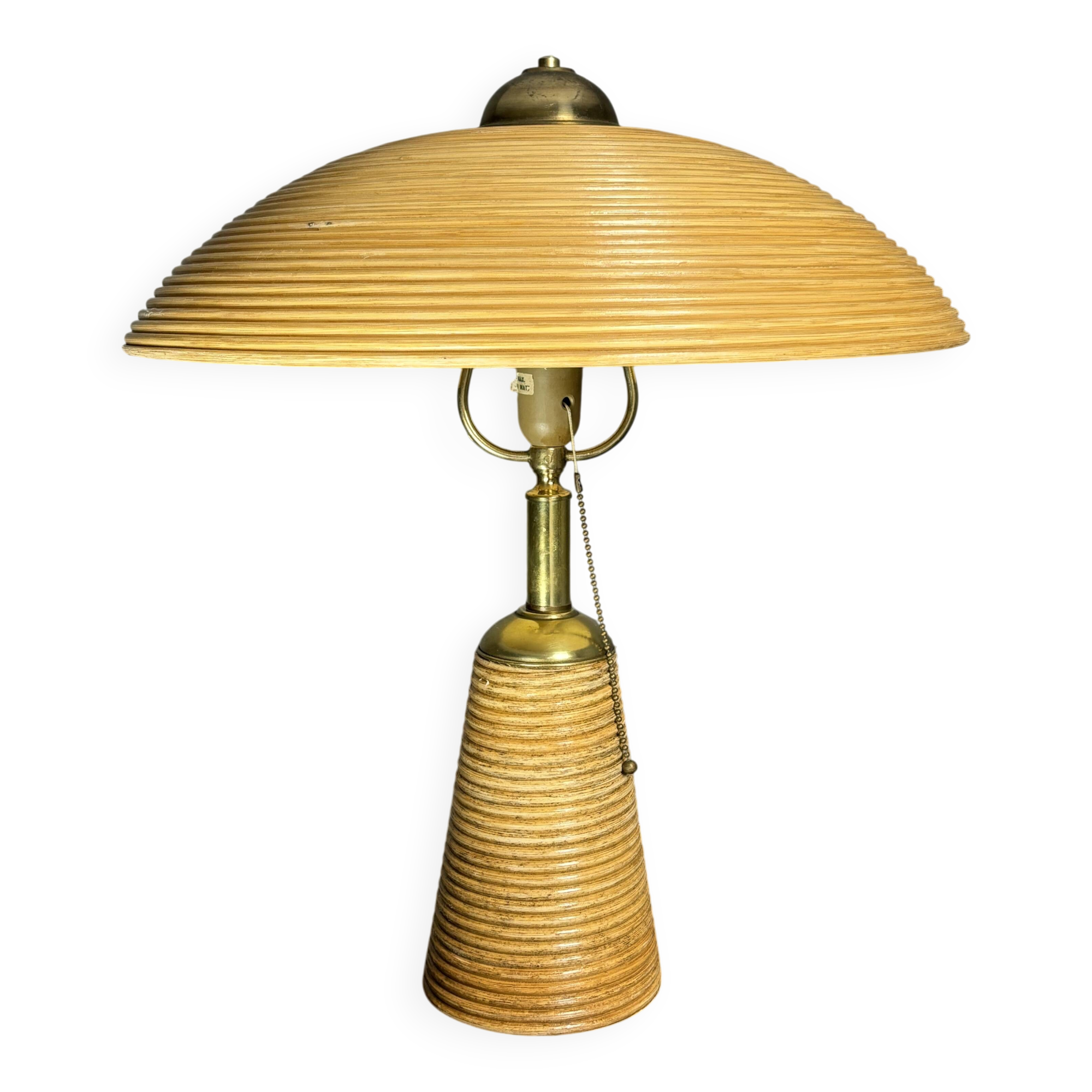 Lampe de table en rotin, bambou et laiton, Italie années 1970