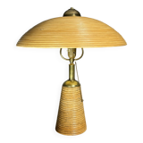 Lampe de table en rotin, bambou et laiton, Italie années 1970
