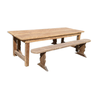 Large farmhouse table and its two benches