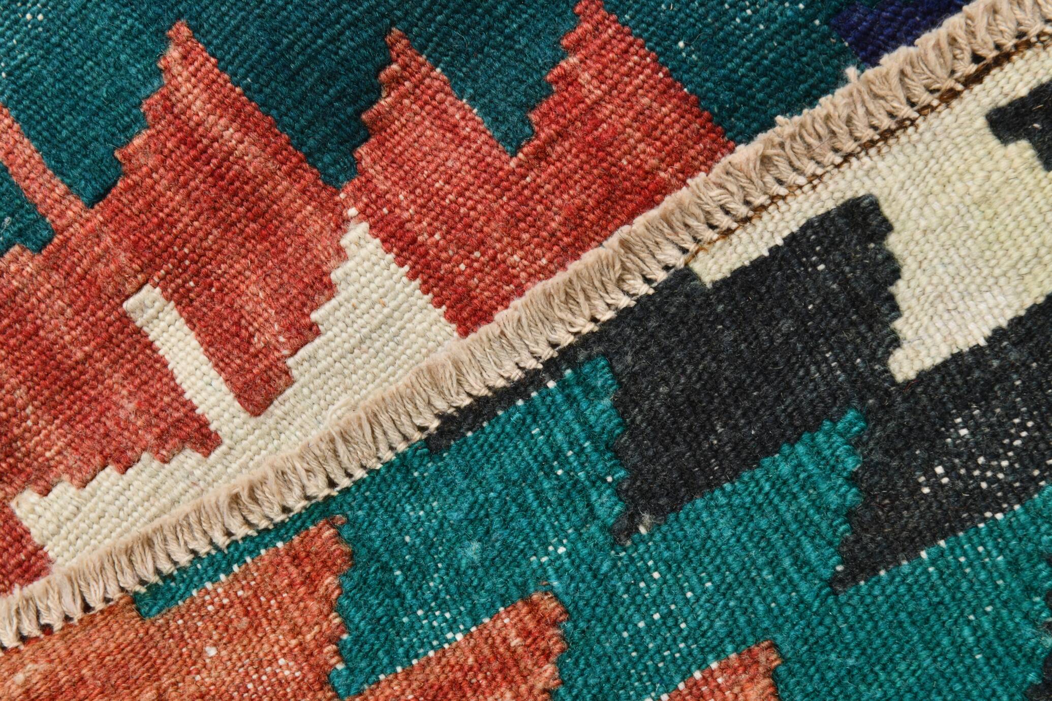 Red & Blue Geometric Vintage Kilim Rug, 158x238Cm