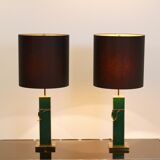 Paire de lampes de table vert  laiton