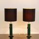 Pair of Green and Brass Mid Century Modern Table Lamps