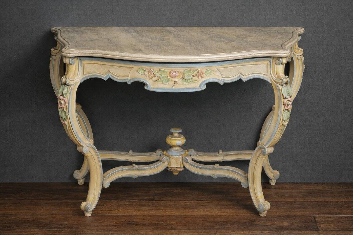 Italian console painted and sculpted – Wood top with faux marble appearance – 19th century