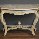 Italian console painted and sculpted – Wood top with faux marble appearance – 19th century