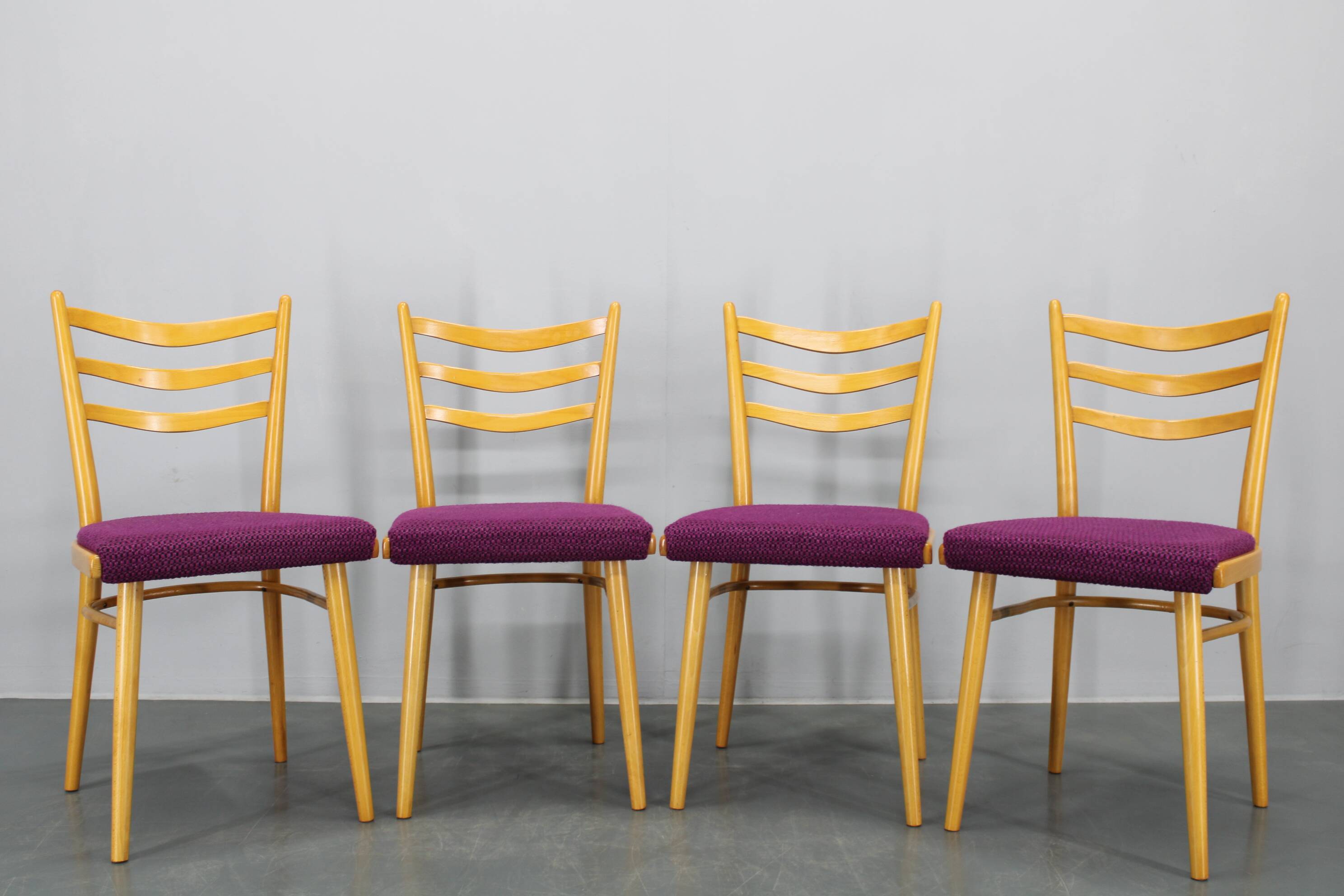 1960s Set of Four Beech Dining Chairs, Czechoslovakia