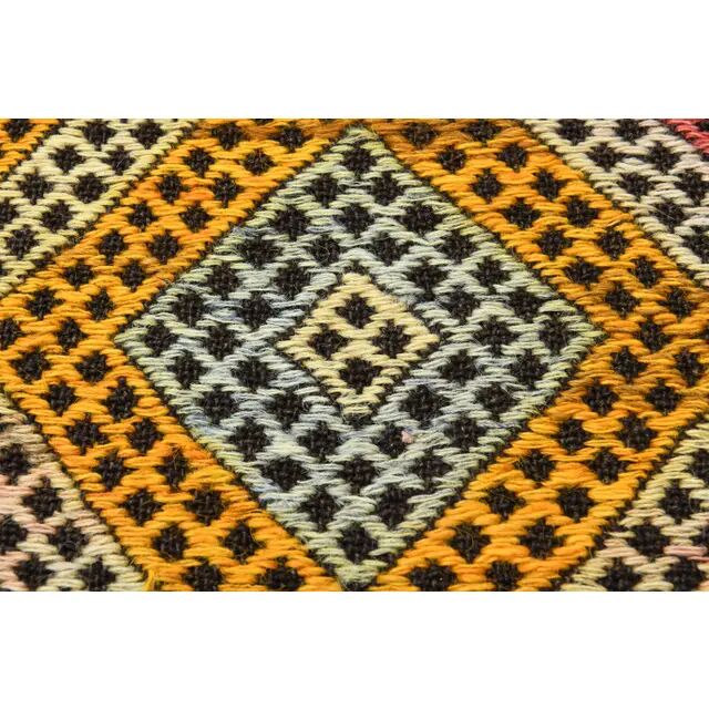 1970s Vintage Turkish Oushak Handmade Wool Cotton Yellow Runner Rug 158x201