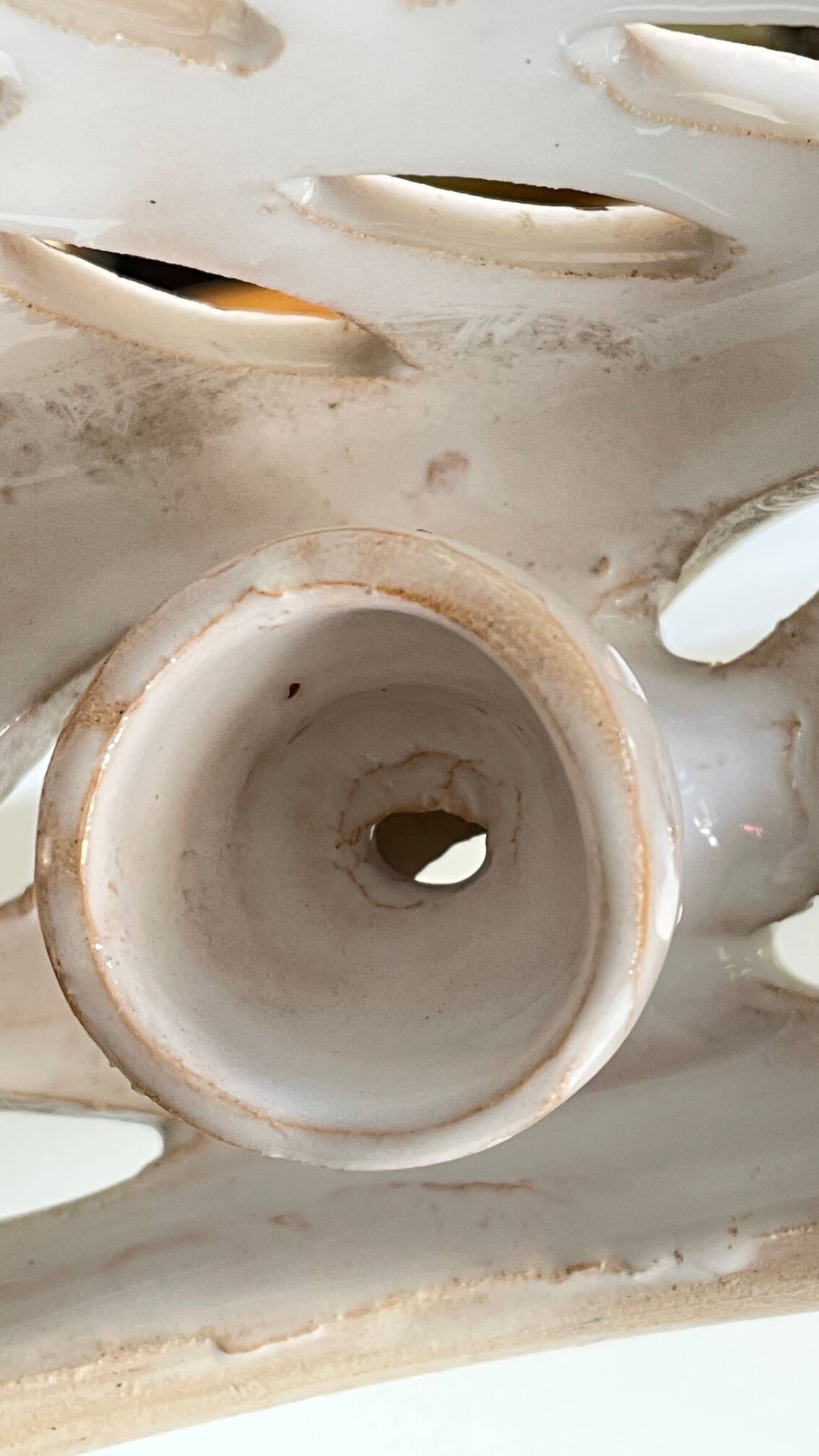 Handmade terracotta wall lamp with blue enamelled center