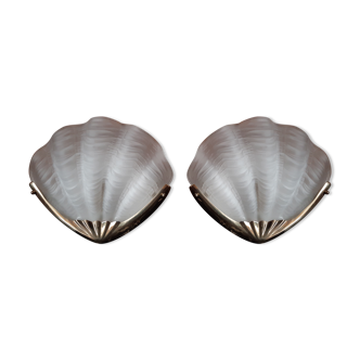 Paire d'appliques murales coquillage monture en bronze époque 1970 style art déco