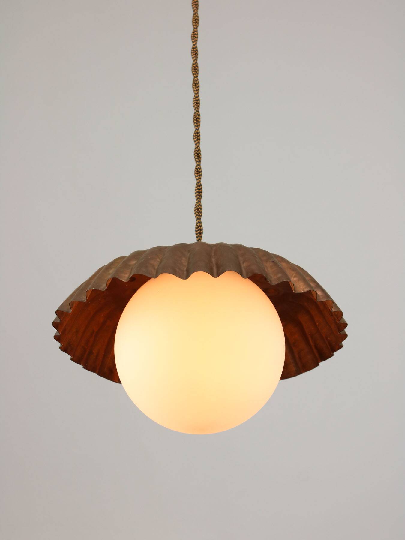 Mid-Century Italian Copper and Opaline Pendant Lamp