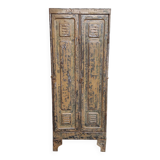 Casier industriel en métal | Armoire vintage à deux portes patinée