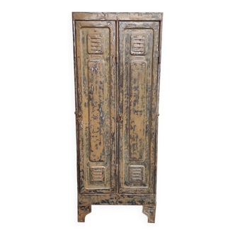 Industrial Metal Locker | Two-Door Vintage Wardrobe with Patina