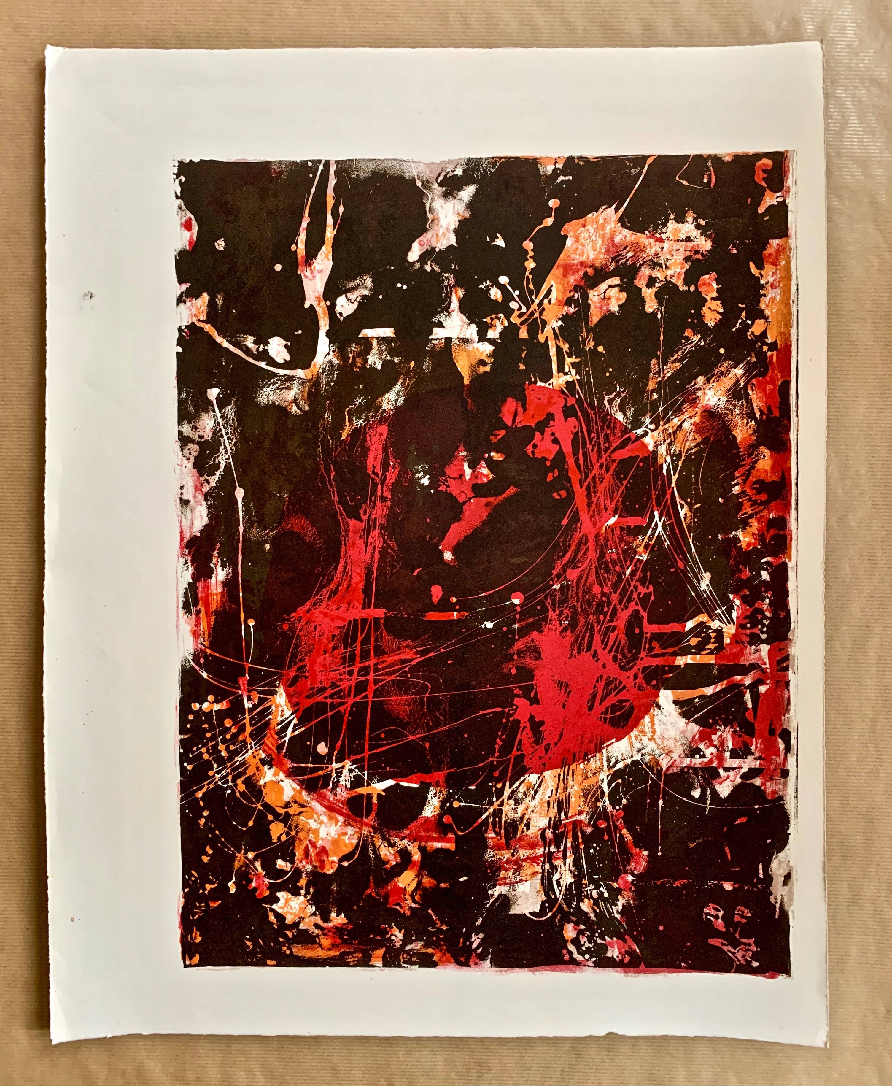 Original lithograph – Red & Black Gesture Lyrical Abstraction 60-70