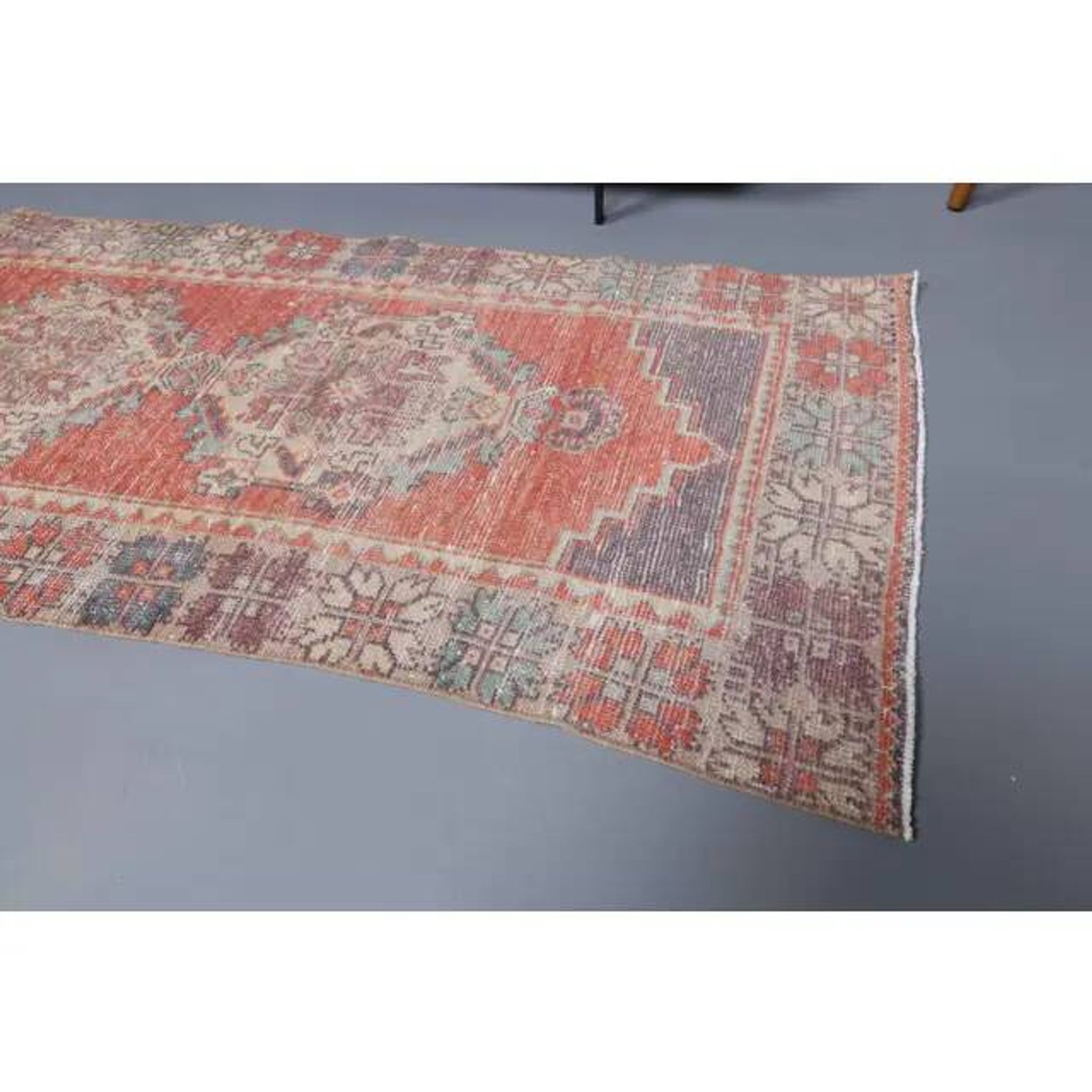 Vintage Turkish Oushak Handmade Wool Cotton Red Runner 85x277