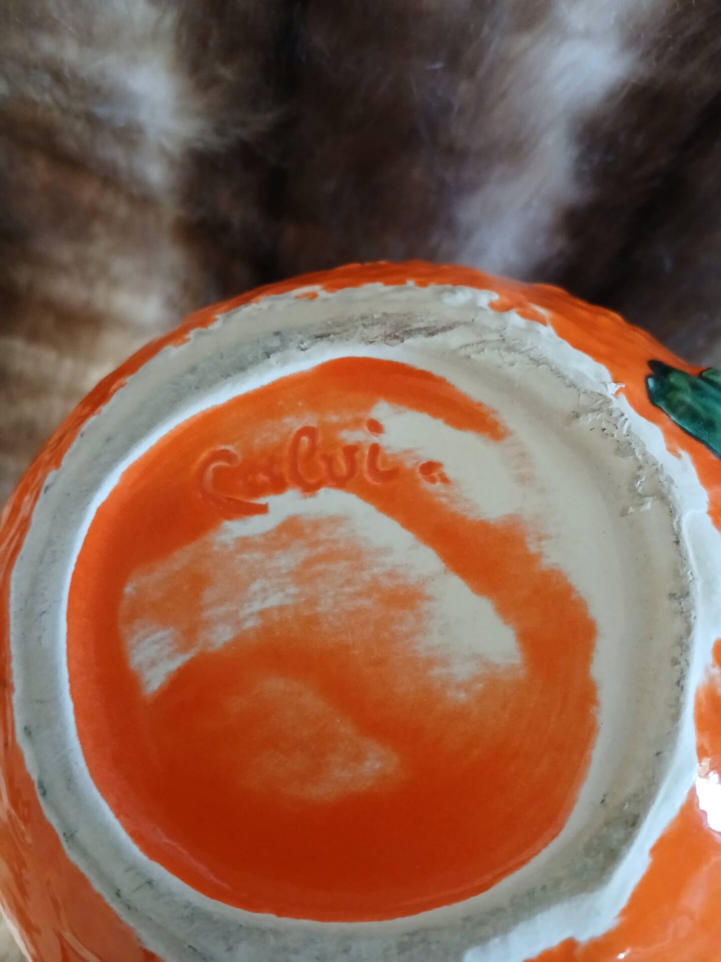Jug / Carafe in orange barbotine shape