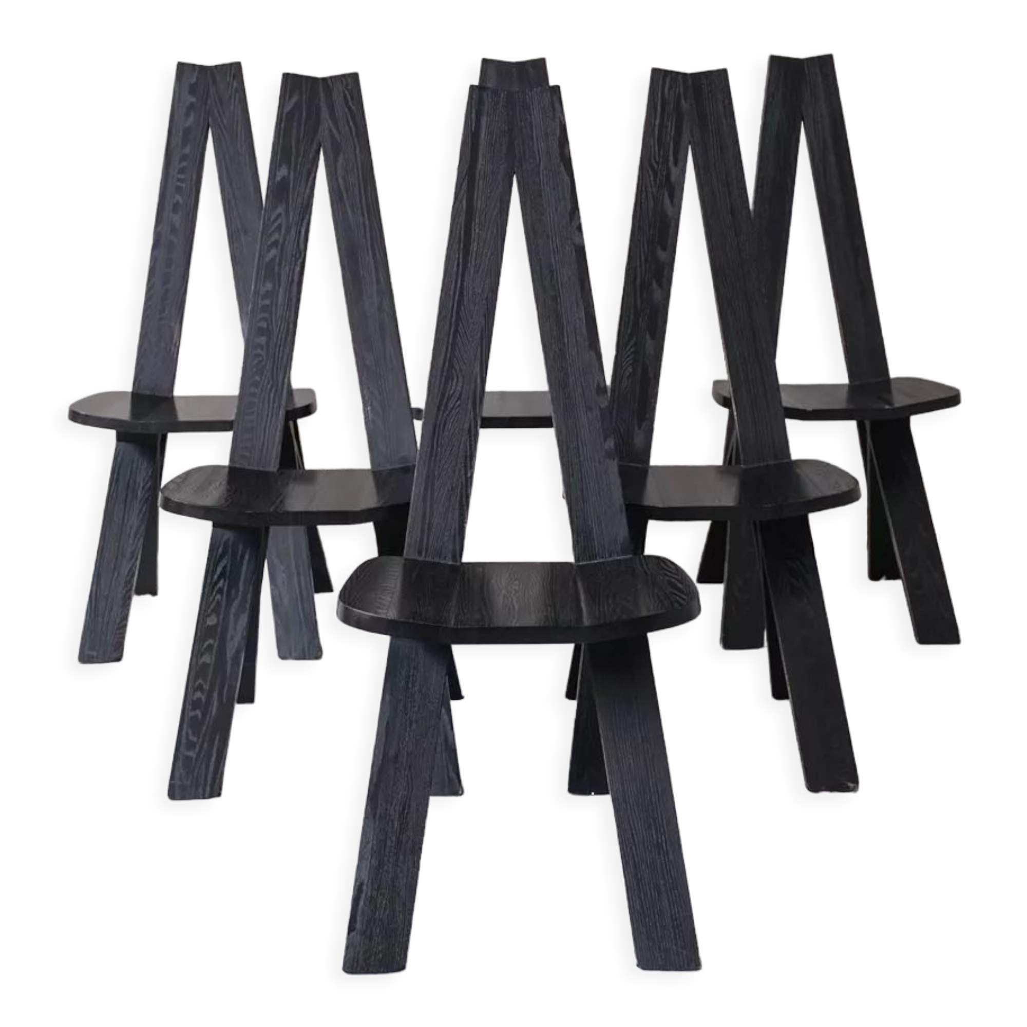 Set of six black dining chairs