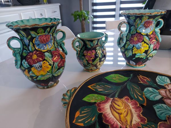 Ensemble de 3 vases et coupe céramique Monaco Cerartvintage 1950