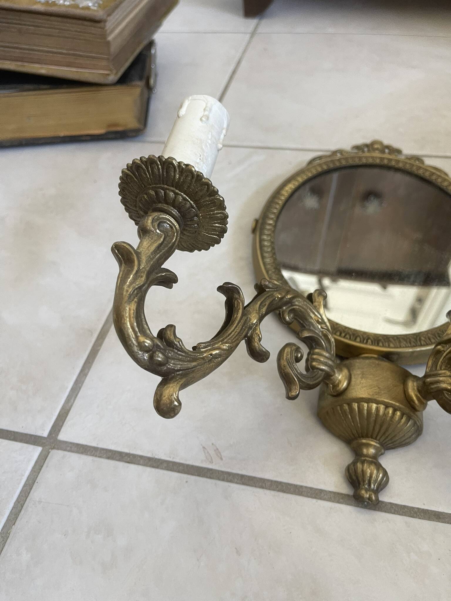 Wall Mirror Sconce Golden Pediment Candle Holder Chandelier France Louis Style