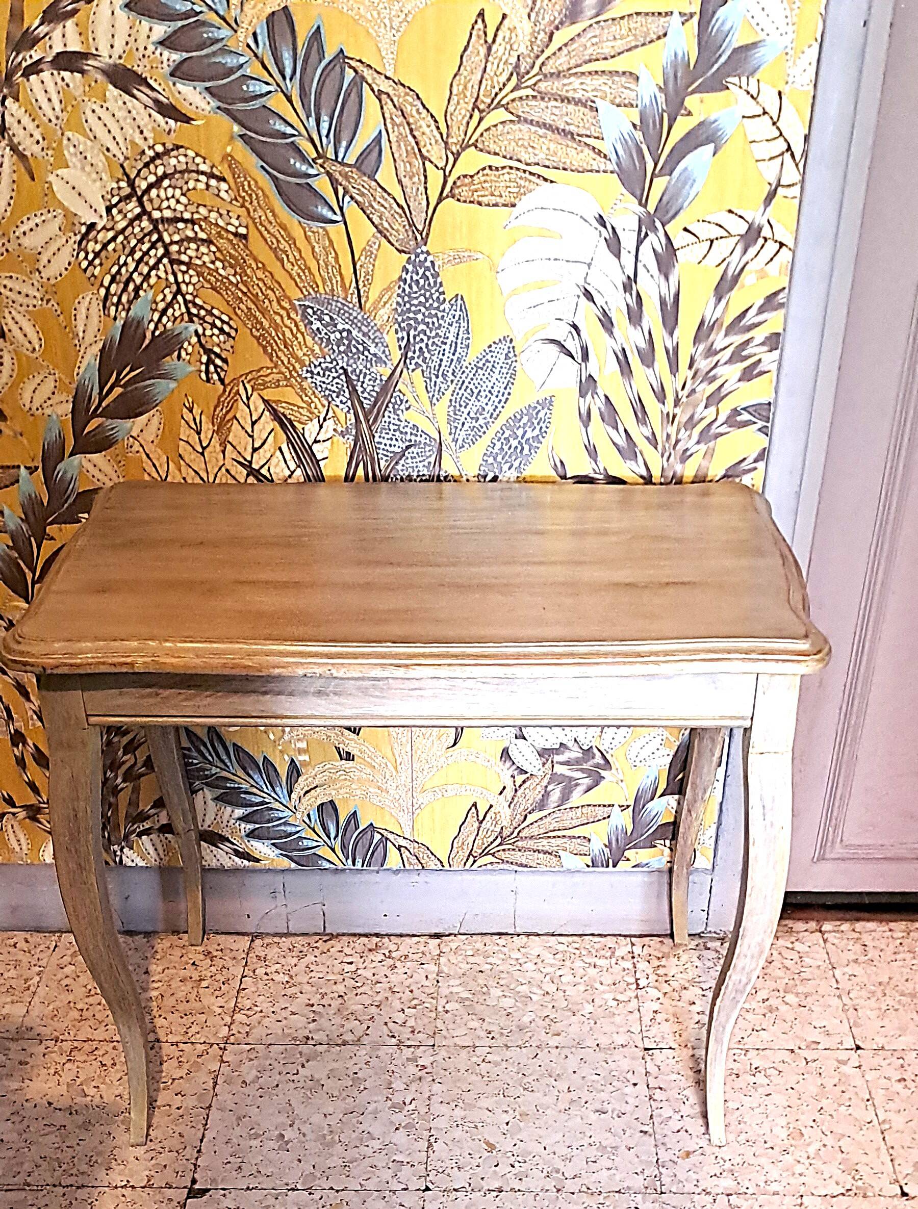 Rectangular coffee table in solid wood, painted and patinated with gold, 1950s