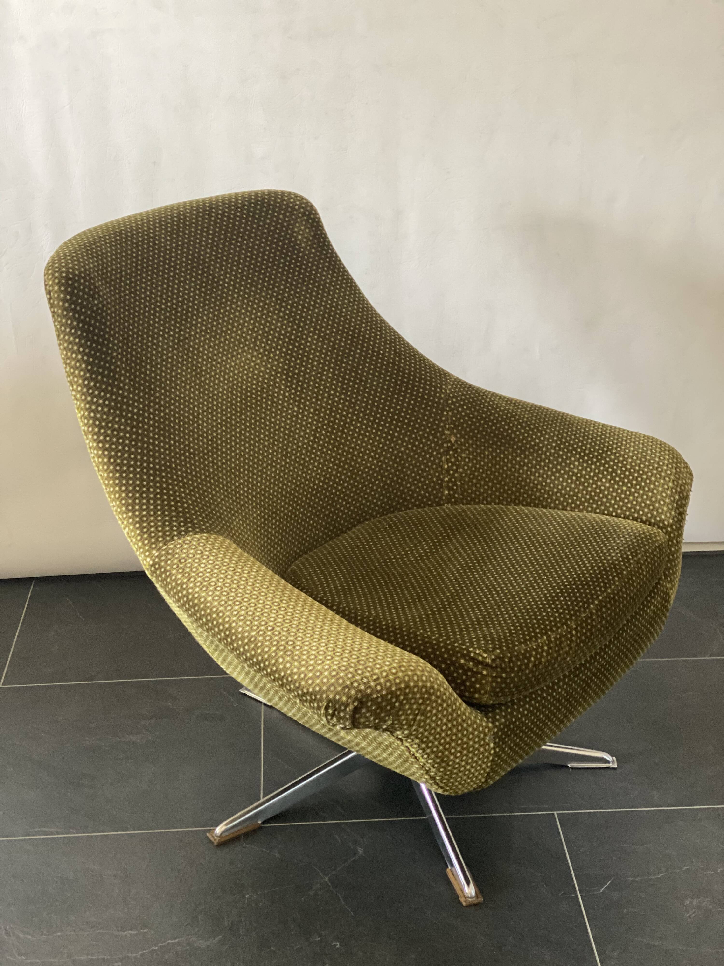 Pair of Vintage Green Velvet Swivel Chairs