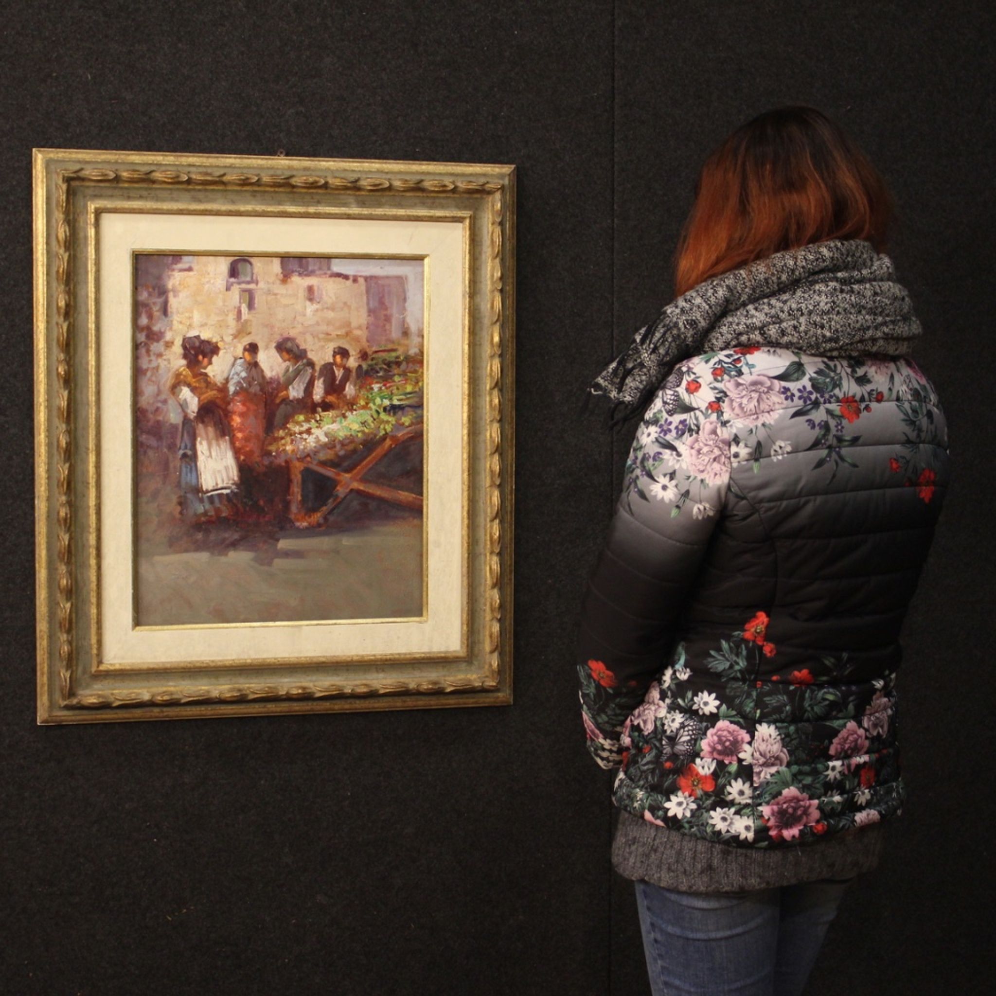 Italian painting popular scene with characters from 20th century