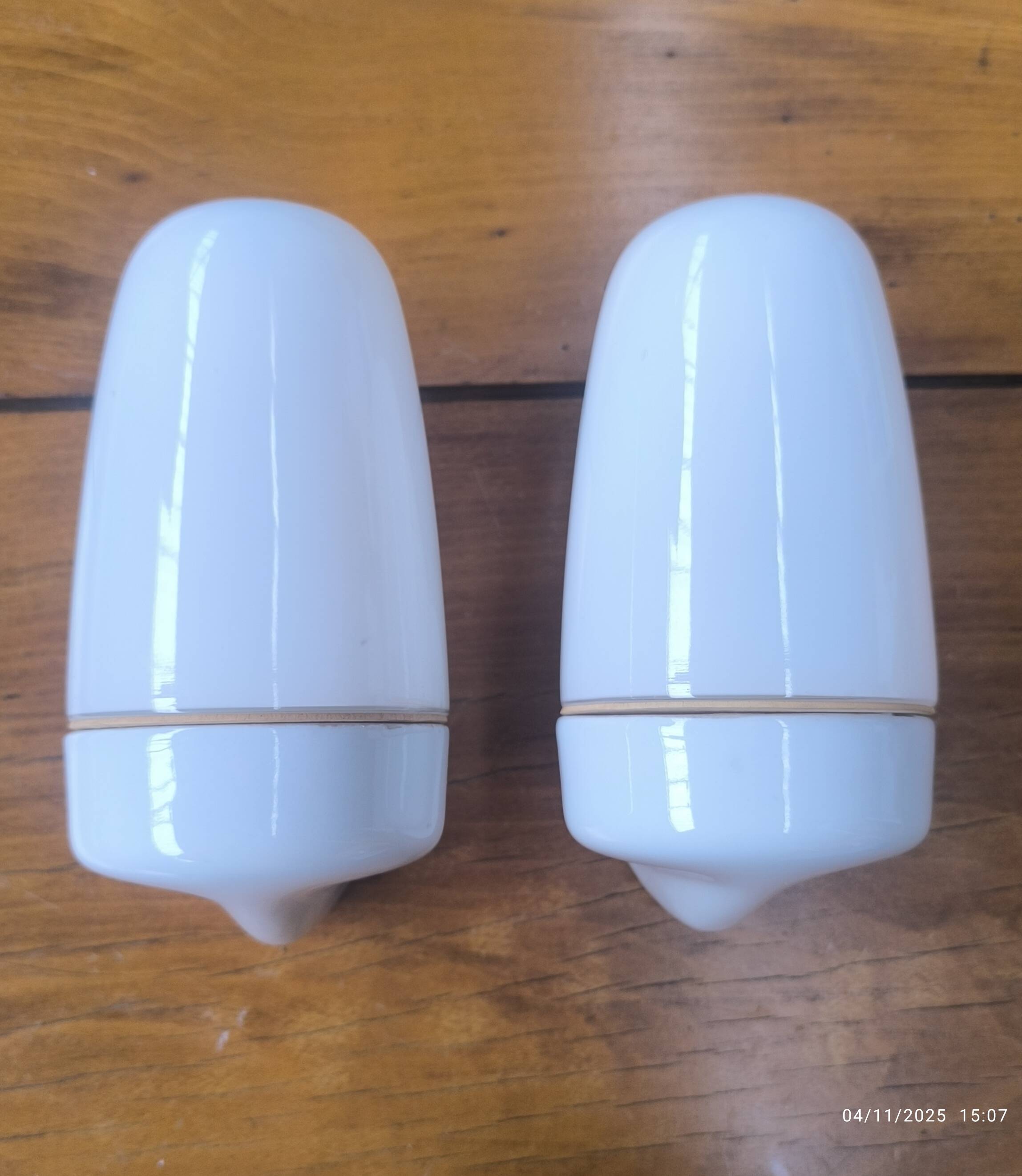 Pair of Bauhaus porcelain and opaline glass wall sconces, 1950