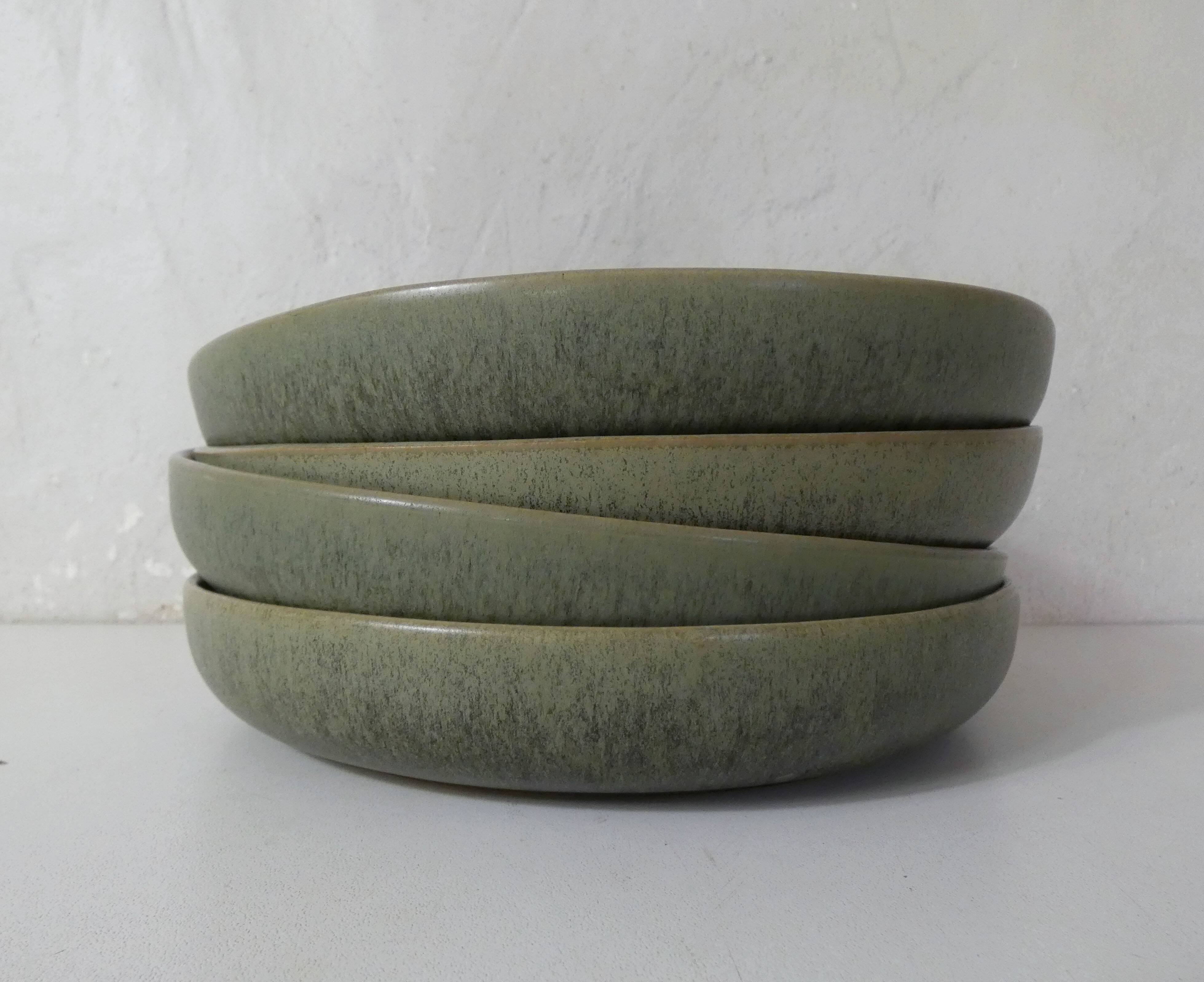 4 stoneware plates with straight edge