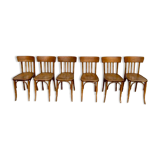 Série de 6 anciennes chaises bistrot en bois clair