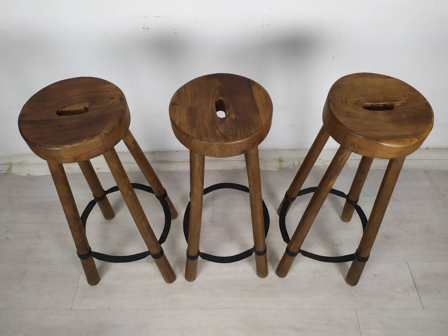 3 brutalist bar stools